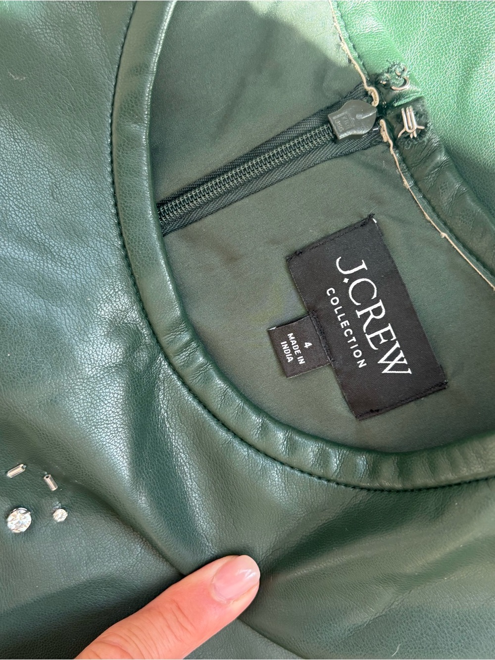 J. Crew Forest Green Leather Dress with Stud Detail
